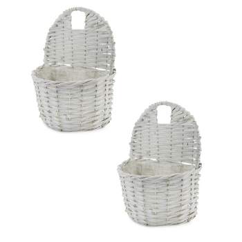 AuldHome Design Wall Hanging Pocket Baskets, Rustic Farmhouse Decor Wicker Painted Baskets
