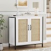 White Rattan Storage Cabinet, Sideboard Buffet with 2 Woven Rattan Doors, Accent Cabinet for Dining Room, Living Room, Hallway & Entryway - 2 of 4