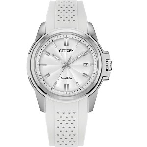 Citizen Ladies Eco-Drive Sport Casual Watch, Silver-Tone Case, White Rubber Strap,  3 Hand, Date - 1 of 4