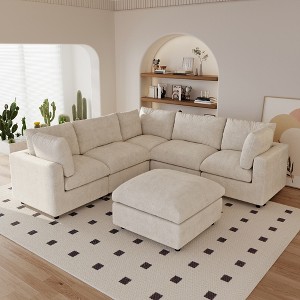 Modern V Shaped Sectional Couches for Living Room,100 Inch 5-Seater Chenille Deep Seat Modular Sofa with Ottoman, Cloud Couch for Bedroom - 1 of 4