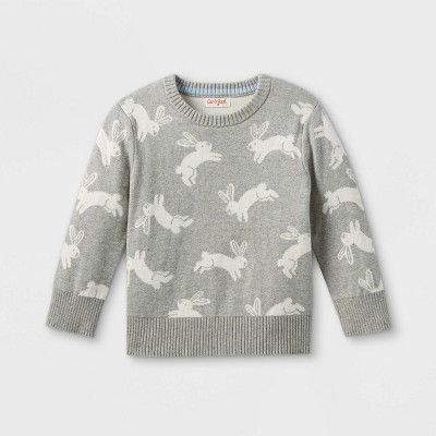 gray bunny print toddler crew neck pullover sweater