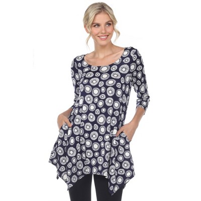 Women's Printed Geometric Circle Tunic Top - White Mark