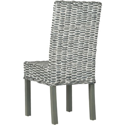 Transitional Gray White-Washed Parsons Side Chair with Cane Slat