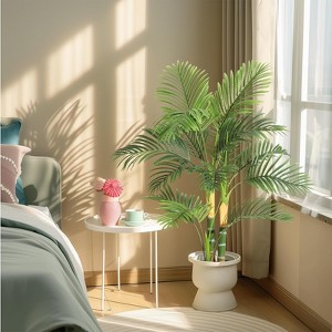 4 ft Golden Cane Palm Artificial Tree, Lifelike Faux Tropical Palm Plant, Pre-Potted Decorative Greenery for Home, Office, Living Room Decor - 1 of 4