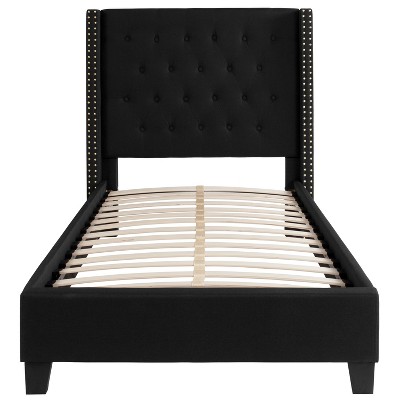 Riverdale Twin Black Upholstered Metal Platform Bed with Nailhead Trim