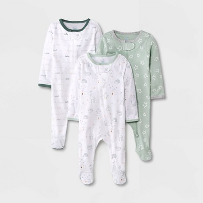Baby 3pk 'Hello Happy' Zip-Up Sleep N' Play - Cloud Island™ Dark Green 3-6M