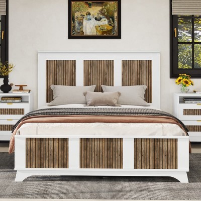 Full Size Farmhouse Platform Bed with Frame, Rustic Wooden Slat Panel Design and Sturdy Plywood Support System-Maison Boucle
