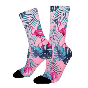 Pink Flamingo Women Printed Crew Socks Funny Funky Socks Soft Polyester Novelty Gifts for Artists Men - 1 of 1