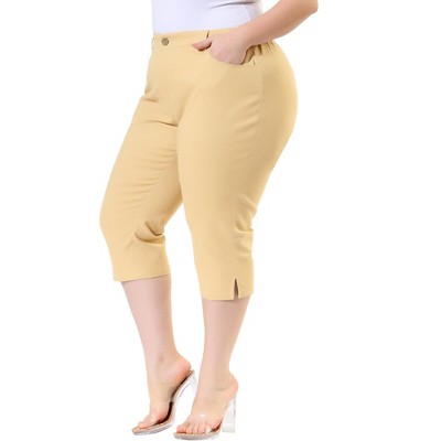 khaki capris with elastic waist