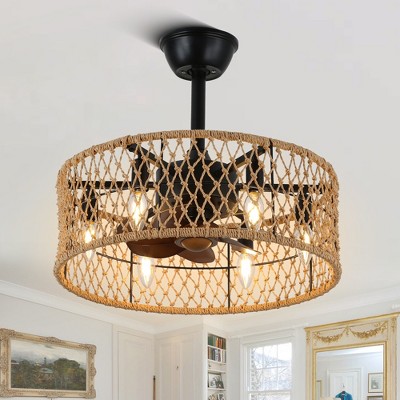Bella Depot 18" Bohemia Rope Weave Ceiling Fan 3-speed Reversible Fan with Light and Remote