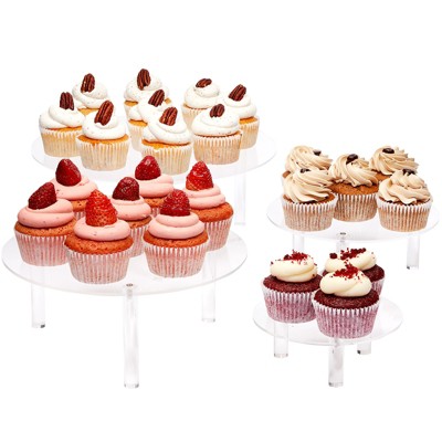 Juvale 4-Piece Round Acrylic Cake Stand for Dessert Table, Clear Cupcake Display Risers for Wedding, 4 Sizes