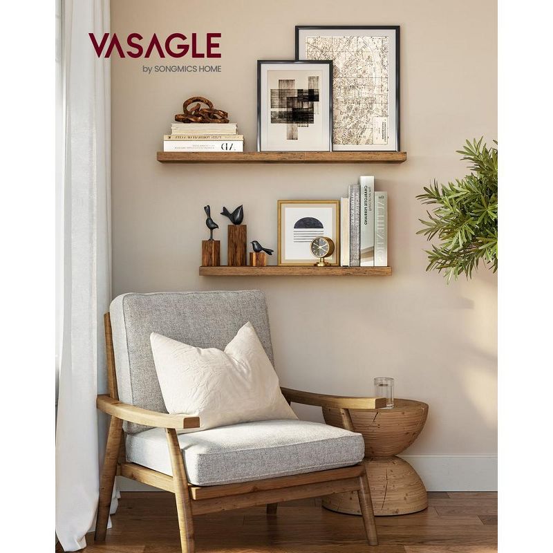 VASAGLE Set of 2 Floating Wall Shelves - Rustic Brown - Display Shelves for Picture Frames - Living Room, Kitchen, 3 of 9