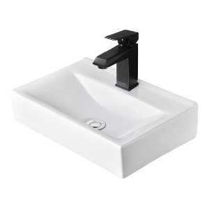 Aquaterior Wall Mount Ceramic Sink w/ Modern Bathroom Single Handle Faucet ORB - 1 of 4