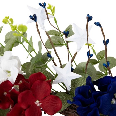 Patriotic Red, White, and Blue Hydrangea Eucalyptus Wreath