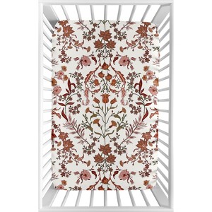 Sweet Jojo Designs Girl Baby Fitted Mini Crib Sheet Boho Floral Wildflower Rust Orange Ivory Off White - 1 of 4