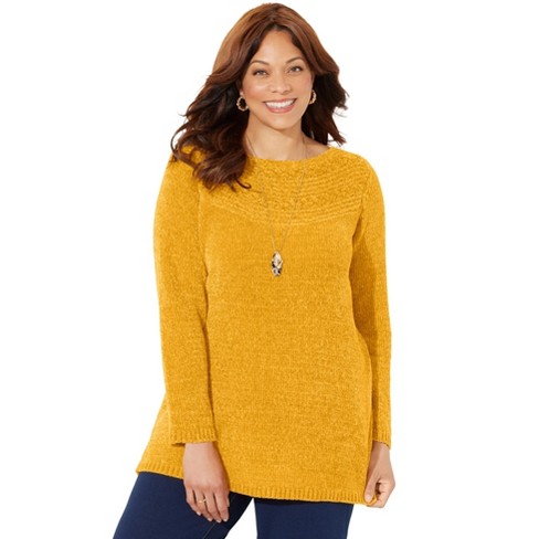 Catherines Women s Plus Size Chenille Pullover Tunic Sweater 5x Honey Mustard Target