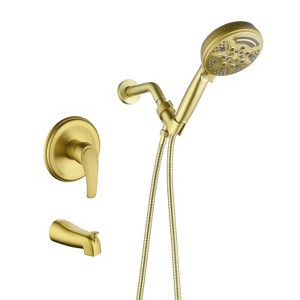 Cobbe Bathroom Shower Mixer Set with 9-Settings Hand Shower and Tub Spout Single Handle Wall Mounted Shower Kit Brushed Gold Valve included - 1 of 4