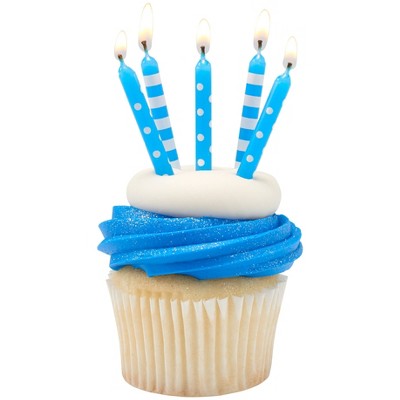 Bakery Crafts 2.5" Candles Stripes & Dots Blue - 16ct