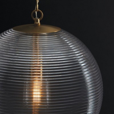 Matte Brass Ribbed Glass Globe Pendant Light