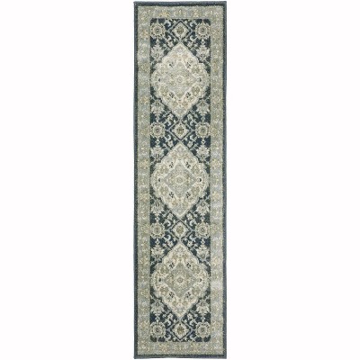 Oriental Weavers Branson Collection Fabric Blue/Ivory Medallion Pattern- Living Room, Bedroom, Home Office Area Rug, 1'10