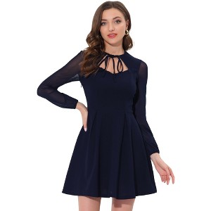 INSPIRE CHIC Women's Tie Neck Ruffled Mesh Long Sleeve Mini Dress - 1 of 4