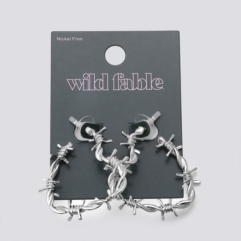 Barbed Wire Heart Hoop Earing - Wild Fable™ Silver, 2 of 12