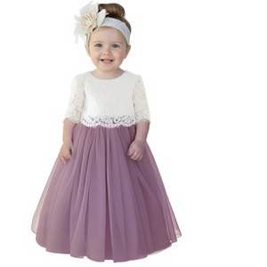 2Bunnies 2 Piece Lace Top Tulle Skirt Boho Rustic Baby Girl Dress Set - 1 of 4