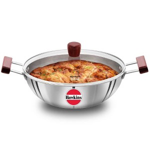 Hawkins 5L Tri Ply Stainless Steel Induction Compatible Deep Fry Pan Kadhai with Glass Lid: Hand Wash, Gas & Induction Safe - 1 of 4