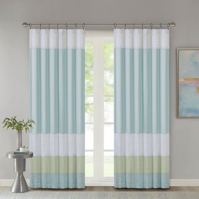 Green and Aqua Polyester Pintuck Light-Filtering Curtain Panel