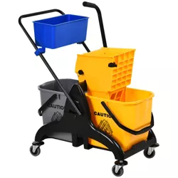 HOMCOM 6.9 Gallon Mop Water Bucket Wringer Cart with Easy to Use Side Press Wringer, Smooth Wheels, Mop-Handle Holder