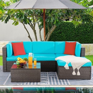 Celebalcony 5 Piece Patio Conversation Set All Weather Wicker Rattan Patio Sofa Outdoor Sectional Seating Group With Cushions - 1 of 4