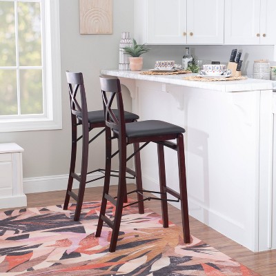 Merlot Wood and Dark Brown Faux Leather 30" Folding Barstool