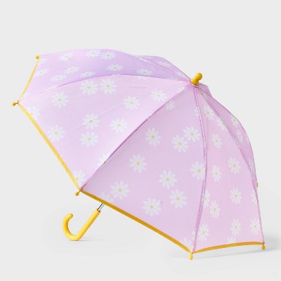 Girls' Daisy Stick Umbrella - Cat & Jack™️ Purple: Floral Pattern, Botanical Design, Plastic Handle, Woven Construction