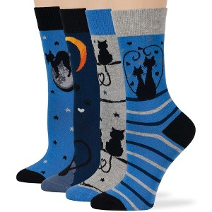 Women Cotton Calf Patterned Socks - 4 Pack - Coffee, Puppy, Flowers, Birds, Cat - Shoe Size 5-9 M, 8-12 L - Multicolors | 7BIGSTARS KINGDOM - 1 of 4