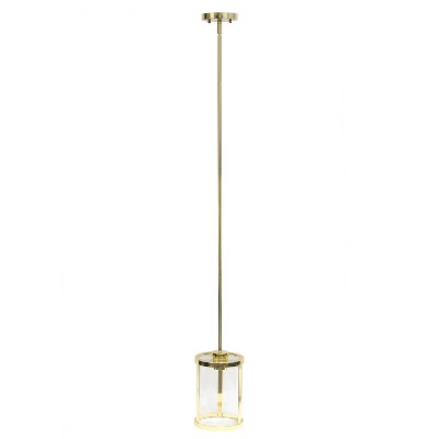 Elegant Farmhouse Gold Pendant with Cylindrical Clear Glass Shade
