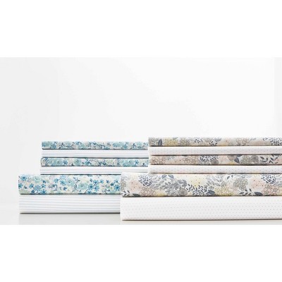 Queen White Floral Cotton Percale Deep Pocket Sheet Set