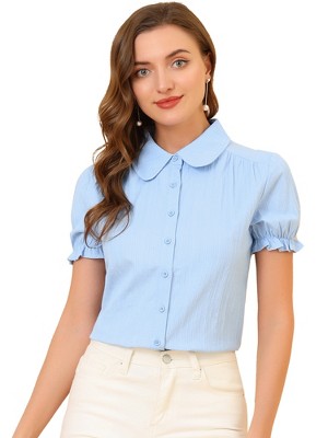 INSPIRE CHIC Women's Short Sleeve Button Down Peter Pan Collar Blouse