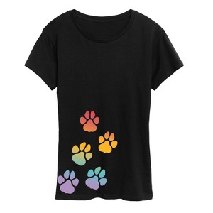 Women's - Instant Message - Rainbow Paw Prints Bottom Side Hit Short Sleeve Graphic T-Shirt - 1 of 4