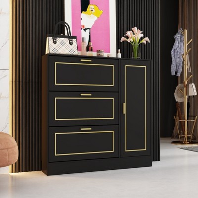 FUFU&GAGA Black Shoe Cabinet Entryway Folding Shoe Rack Storage Cabinet