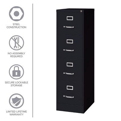 Black 52" 4-Drawer Lockable Vertical File Cabinet