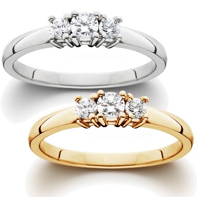 Pompeii3 1/3CT 3 Stone Diamond Ring in White or Yellow Gold