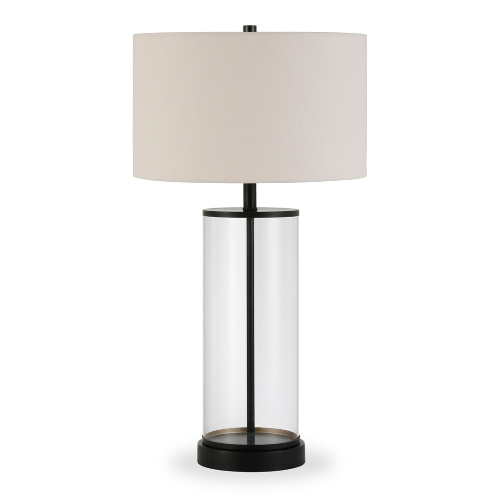 Hudson and Canal 28" Tall Table Lamp: Blackened Bronze Base, Polyester Drum Shade, UL Listed