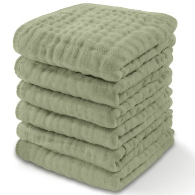 Image of Baby Washcloths Muslin Cotton, Large 10”x10” by Comfy Cubs (Sage, Pack of 6)