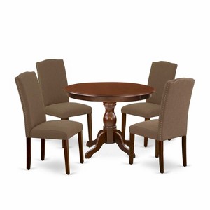 5-Piece Mahogany Finish Solid Wood Top Dining table with 4 Chairs with - 1 of 4