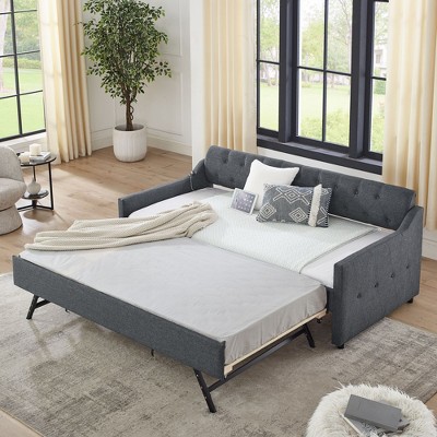 NicBex 82" Twin Daybed with Trundle Multifunctional Sofa Bed with Erectable Trundle and USB Charging for Apartment