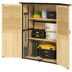 Resenkos Storage Garden Shed,Garden Sheds,Outdoor Garden Shed with Asphalt Roof, 2 Shelves, Lockable Doors and Adjustable Feet, Gray - 1 of 4