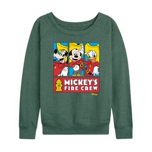 Women's - Disney - Firefighter Mickey & Friends Lightweight French Terry Wide Neck Long Sleeve Shirt - 1 of 4