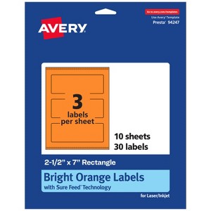 Avery Bright Orange Paper Labels, 2.5" x 7" Rectangle - 1 of 4