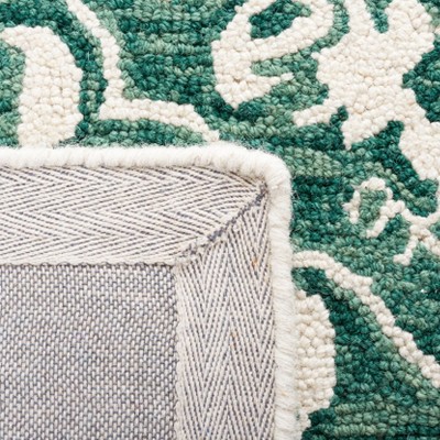 Ivory and Dark Green Wool Tufted Rectangular Area Rug