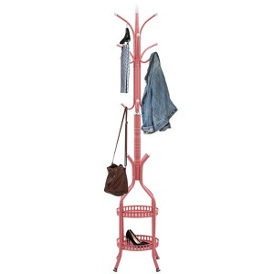 YIYIBYUS Modern Metal Coat Rack Stand with Double Layer Basket, Freestanding Coat Rack with 12 Hooks - 1 of 4
